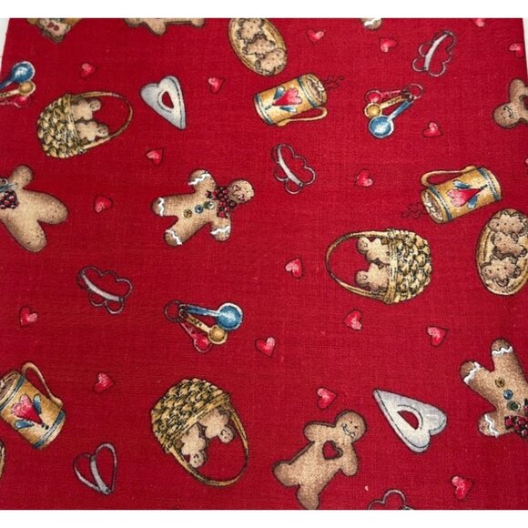 Gingerbread-Themed Cotton Fabric 14x30" Festive Design Baking Hearts Sweet Fun - Picture 1 of 12
